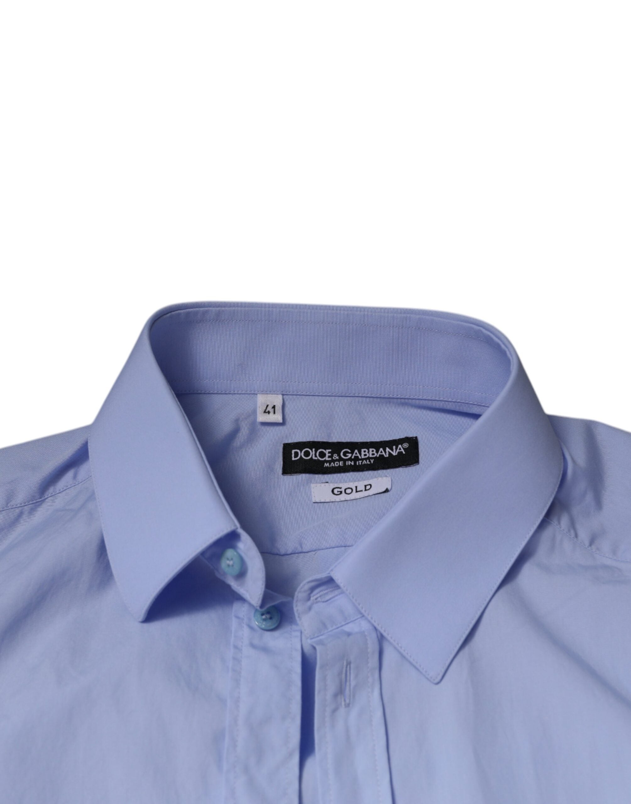 Dolce & Gabbana Light Blue Slim Fit GOLD Men's Cotton Shirt